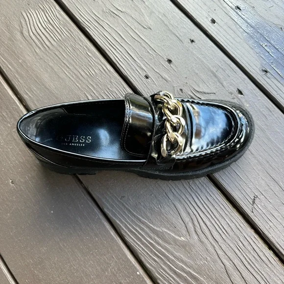 Guess Hillford Lug Sole Loafers Chunky Platform Women’s US 10M Gold Chain - Picture 2 of 11